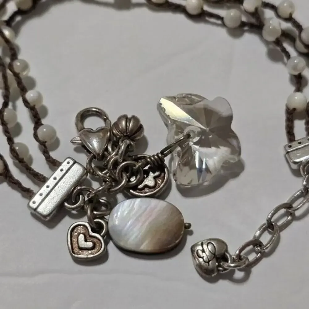 Brighton Bracelet Charm‎ White Bead Karma Silver Hearts Crystal Boho Jewelry